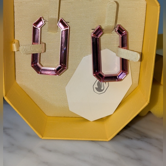 NIB Swarovski Pink Lucent Statement Hoops - Octagon Large